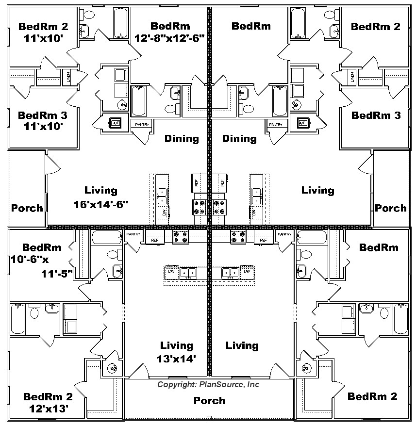 Simple 4 Plex House Plans