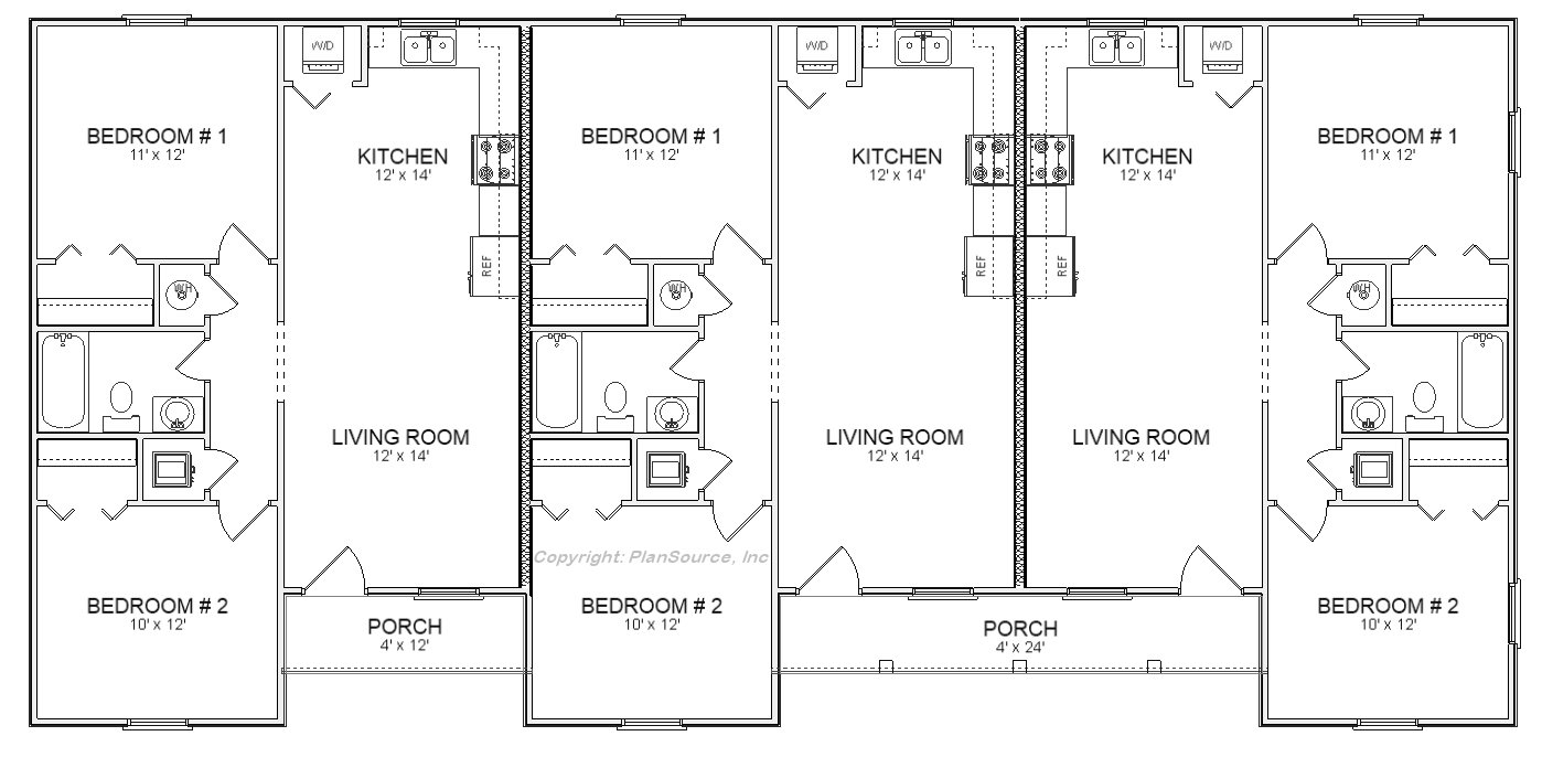 Triplex plan, J918-2T Floor Plan