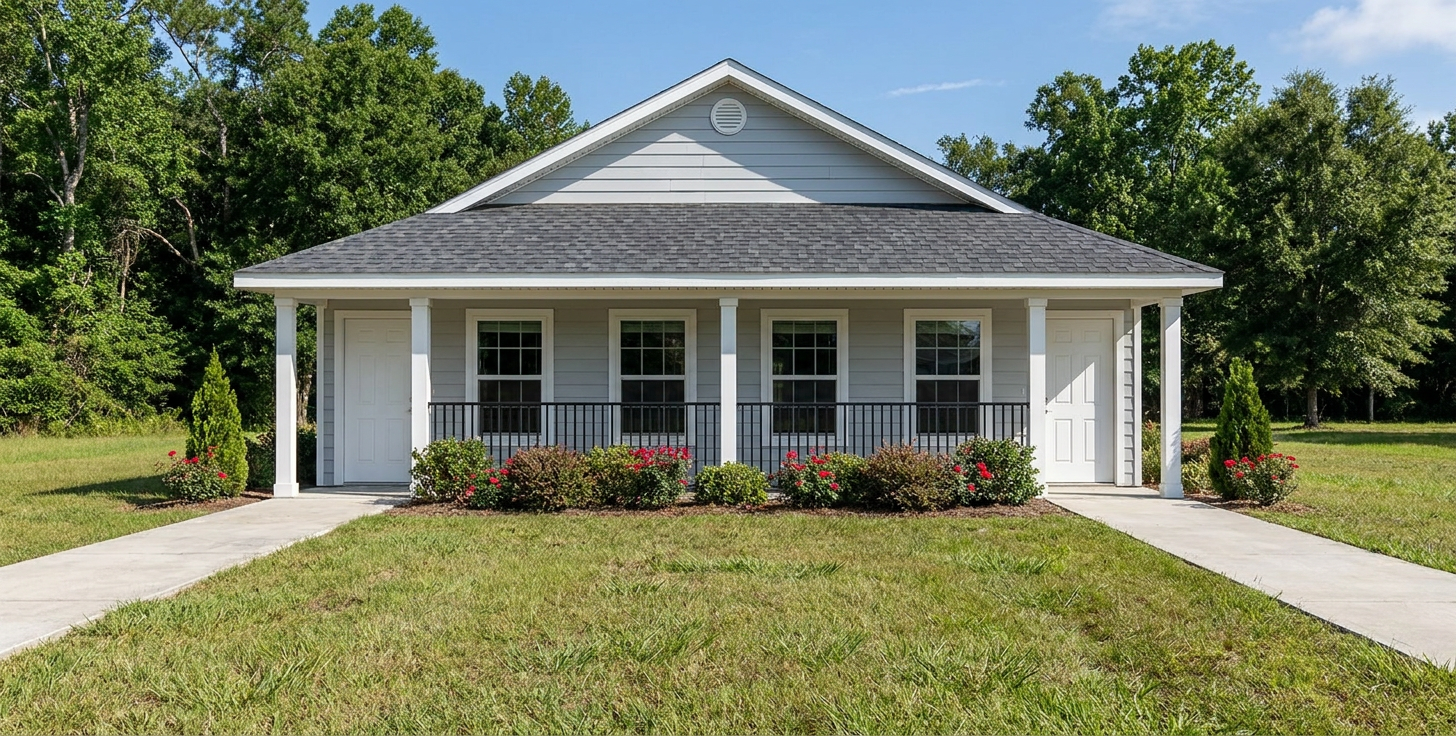 Duplex plan for narrow lots - J925d Rendering
